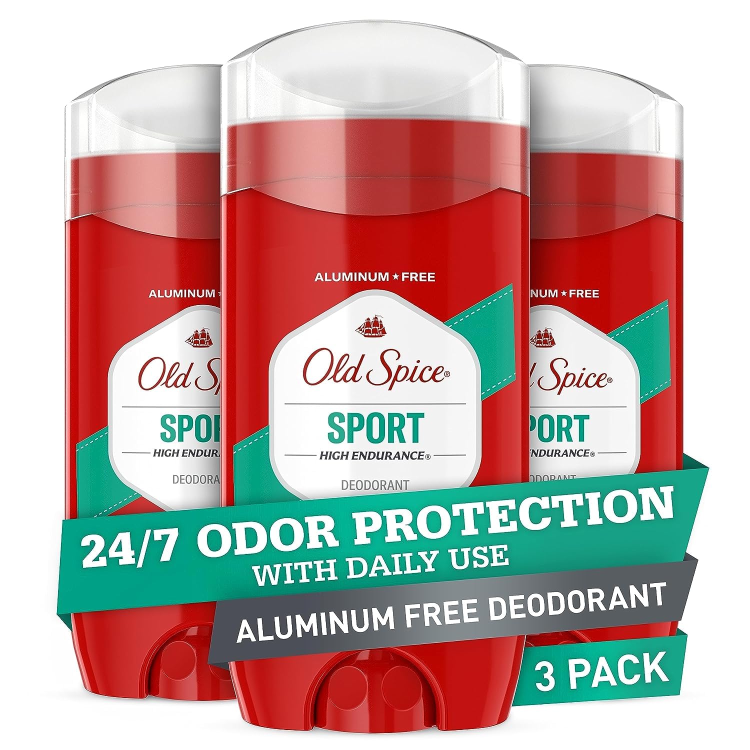 Old Spice Aluminum Free Deodorant for Men, 24/7 Odor Protection, Eliminates Odors with Lasting Freshness, High Endurance, Sport Scent, 3 oz (Pack Of 3)